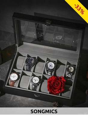 SONGMICS Uhrenbox für 12 Stück, B ca. 30 cm, grau