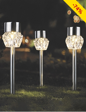 LED-Solarlampen «Cristal», Set 3 Stück