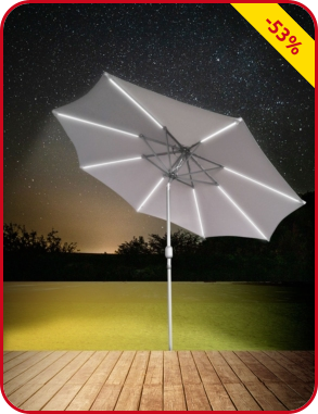 Sonnenschirm LED 270 cm, Solarpanel, grau