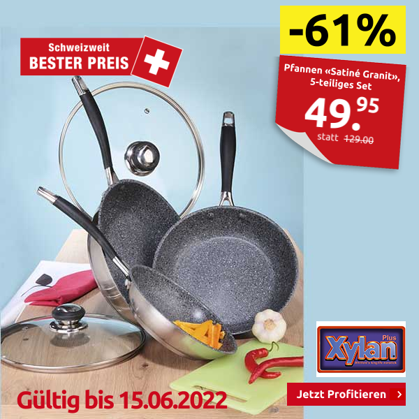 Pfannen «Satiné Granit», 5-teiliges Set, antihaftbeschichtet