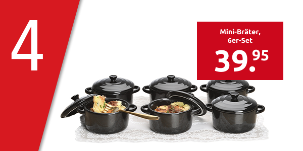 Mini-Bräter, 6er-Set, mit Deckeln, schwarz