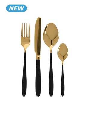 Besteckset, 16 Teile, 4 Personnen, goldfarben/schwarz