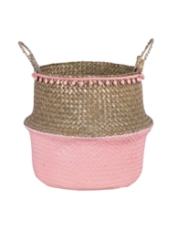 Korb mit Pompons, rosa