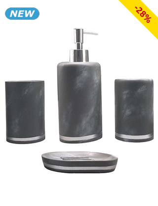 Badezimmerset, 4-teilig, Marmor-Effekt, grau