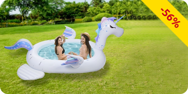 2-in-1, Planschbecken/Schwimmtier, aufblasbares Einhorn Mega, 6 Personen