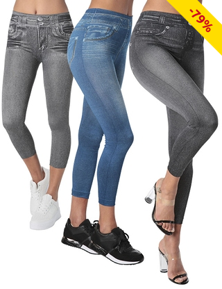 Leggings, 3er-Pack, denim + grau +schwarz