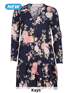 Kleid mit Stufenvolants, marine bedruckt