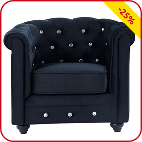 Fauteuil «Chesterfield», noir avec strass