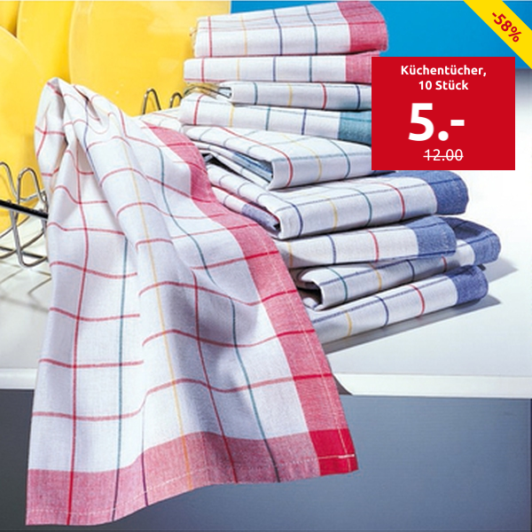 Küchentücher, 10 Stück, mit Karomuster und aus reiner Baumwolle