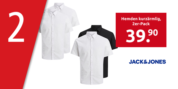 JACK&JONES Hemden kurzärmlig, 2er-Pack, weiss + schwarz