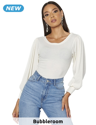 Top mit Ärmelbündchen, weiss