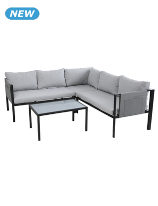 Gartenset «Sun», 2-teilig, mit Seitentaschen, 6 Personen, grau/schwarz