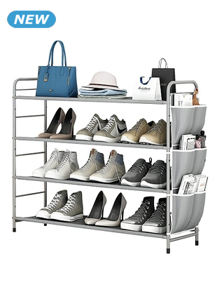 Schuhmöbel mit Seitentaschen, 71 x 65 x 29 cm, grau