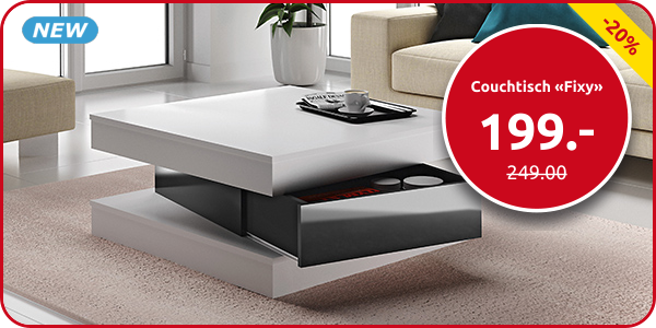 Couchtisch «Fixy», 80 x 80 cm, mattweiss/schwarz glänzend