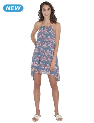 Top mit Goldkette, blau geblümt