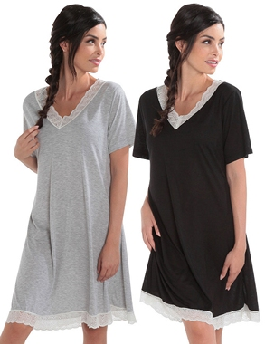 Nachthemd 2er-Pack, schwarz + grau