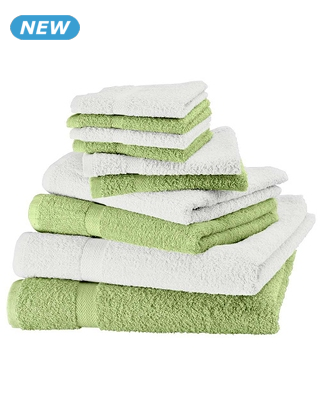 10-teiliges Frottee-Set, superflauschig, grün/weiss