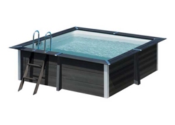 Aufstellpool WPC-Pool-Set Gre eckig 326x326x96 cm inkl. Sandfilteranlage, Skimmer, Leiter, Filtersand & Bodenschutzvlies grau