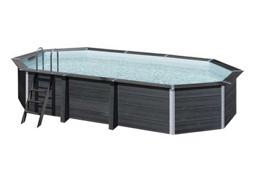 Aufstellpool WPC-Pool-Set Gre oval 664x386x124 cm inkl. Sandfilteranlage, Skimmer, Leiter, Filtersand & Bodenschutzvlies grau