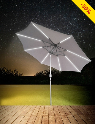 Sonnenschirm LED 270 cm, Solarpanel, grau