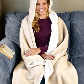 Fleecedecke mit Kapuze, beige