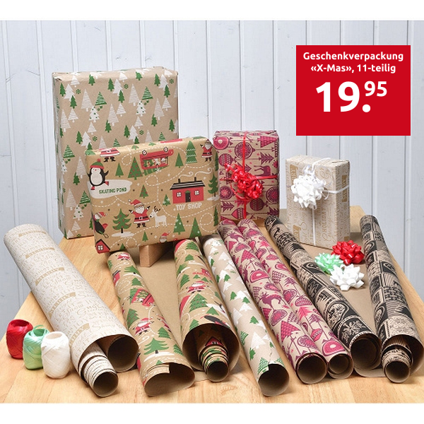 Geschenkverpackungsset «X-Mas», 11-teilig