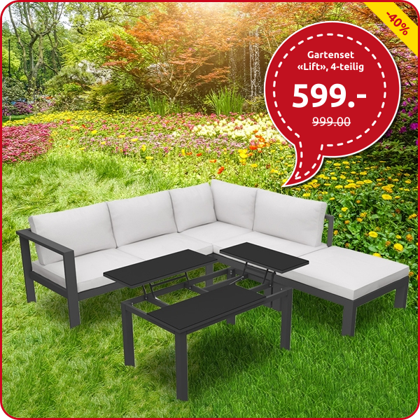 Gartenset «Lift» mit Ecksofa, Alu, 4-teilig, grau