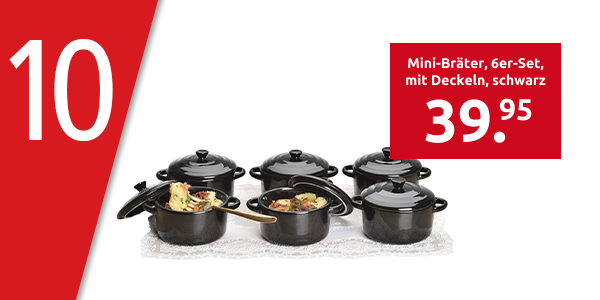 Mini-Bräter, 6er-Set, mit Deckeln, schwarz
