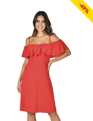 Kleid mit Volant-Dekolleté, rot