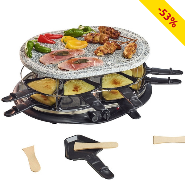 Raclette-Party JUMBO, doppelstöckig, 16 Pfännchen + Spatel