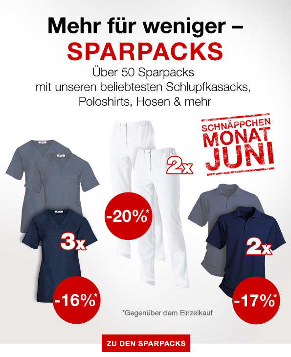 Mehr für weniger – SPARPACKS - Über 50 Sparpacks mit unseren beliebtesten Schlupfkasacks, Poloshirts, Hosen & mehr