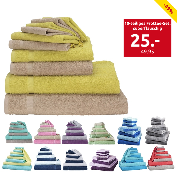 10-teiliges Frottee-Set, superflauschig, grün/sand