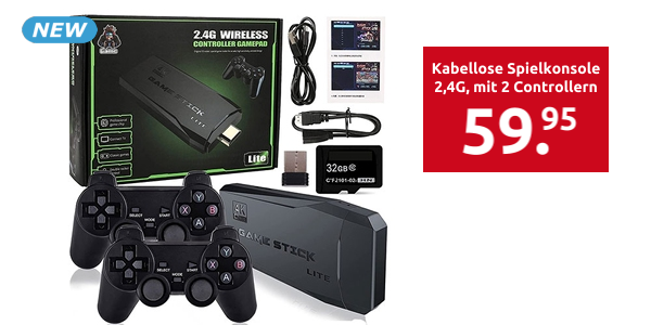 Kabellose Spielkonsole 2,4G, Retro-Spiele, mit 2 Controllern
