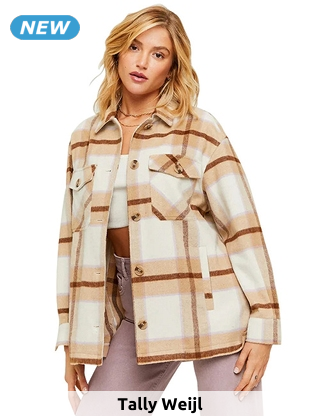 TALLY WEiJL karierte Hemdjacke, beige/weiss