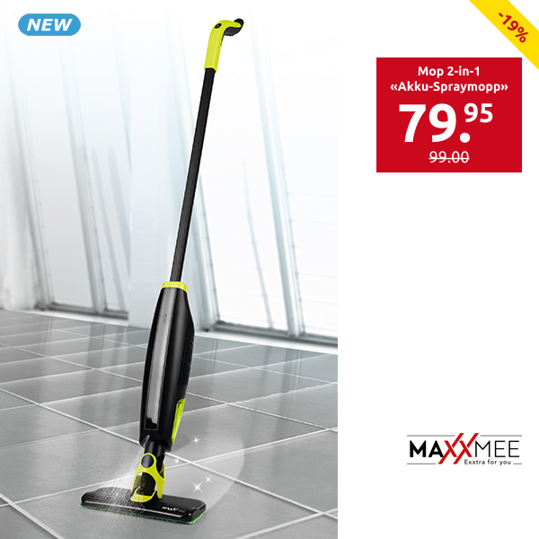Mop 2-in-1 «Akku-Spraymopp», saugt & sprüht, grün/schwarz