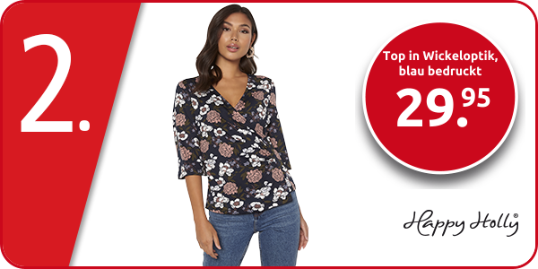 Top in Wickeloptik, blau bedruckt