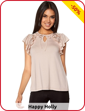 Top von Happy Holly mit Spitze und Bindebändchen, blassrosa