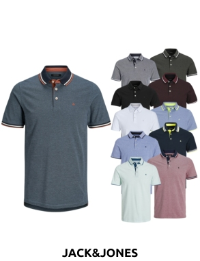 JACK&JONES Herrenpolo, jeansblau mit rotem Bund