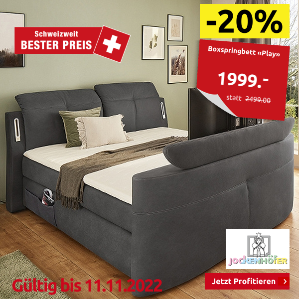 Boxspringbett «Play», 180 x 200 cm, LED & USB-Anschluss