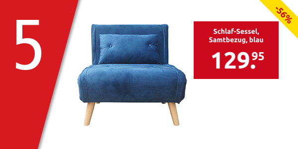 Schlaf-Sessel «Niko», L 76 x B 82 x H 84 cm, Samtbezug, blau