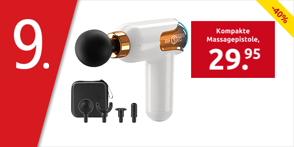Kompakte Massagepistole, 4 Aufsätze