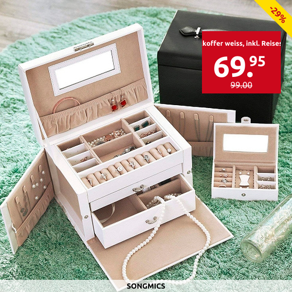 Schmuckkoffer weiss, inkl. Reiseschatulle