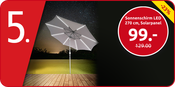 Sonnenschirm LED 270 cm, Solarpanel, grau