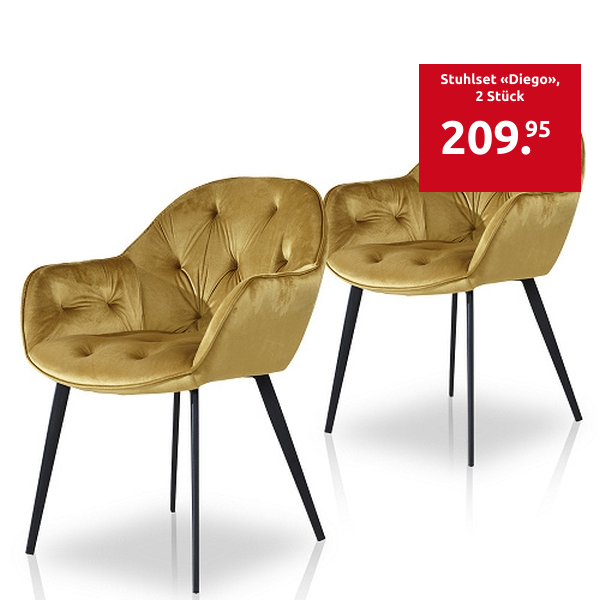 Stuhlset «Diego», 2 Stück, Samt senffarben
