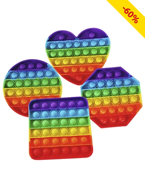 Stressabbau «Bubble Pop It», 4er-Set Quadrat/Herz/Kreis/Hexagon