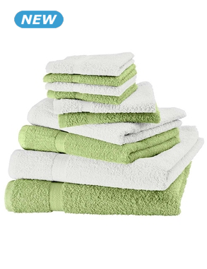 10-teiliges Frottee-Set, superflauschig, grün/weiss
