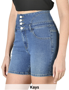 Jeansshorts mit hoher Taille und Knöpfen, blau