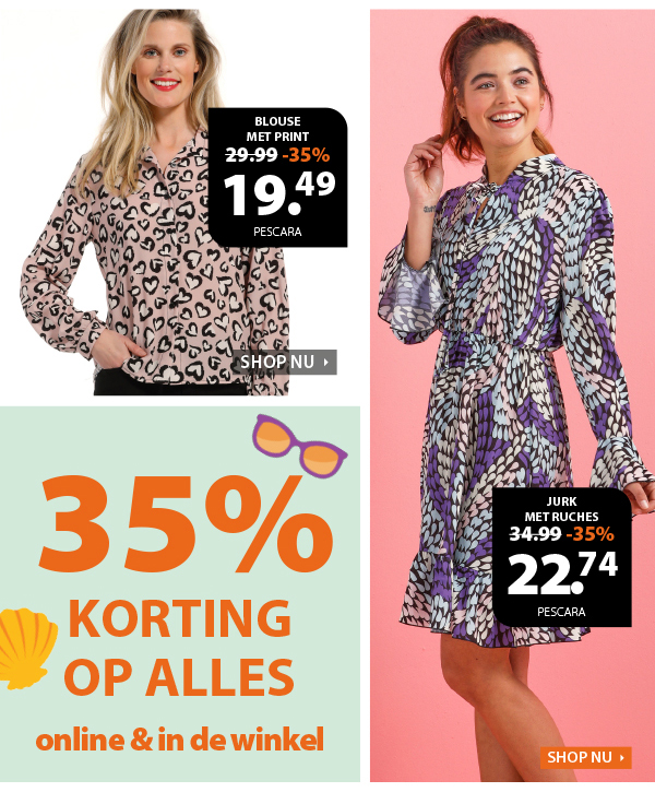 Ook op alle dameskleding shop je nu met 35% korting!