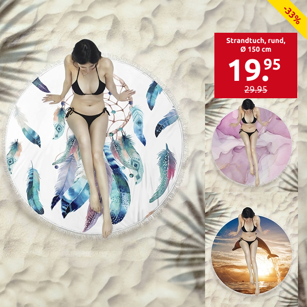 Strandtuch, rund, Ø 150 cm, «Delfin»