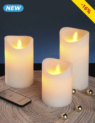 LED-Wachskerzen, 3er-Set, mit Fernbedienung